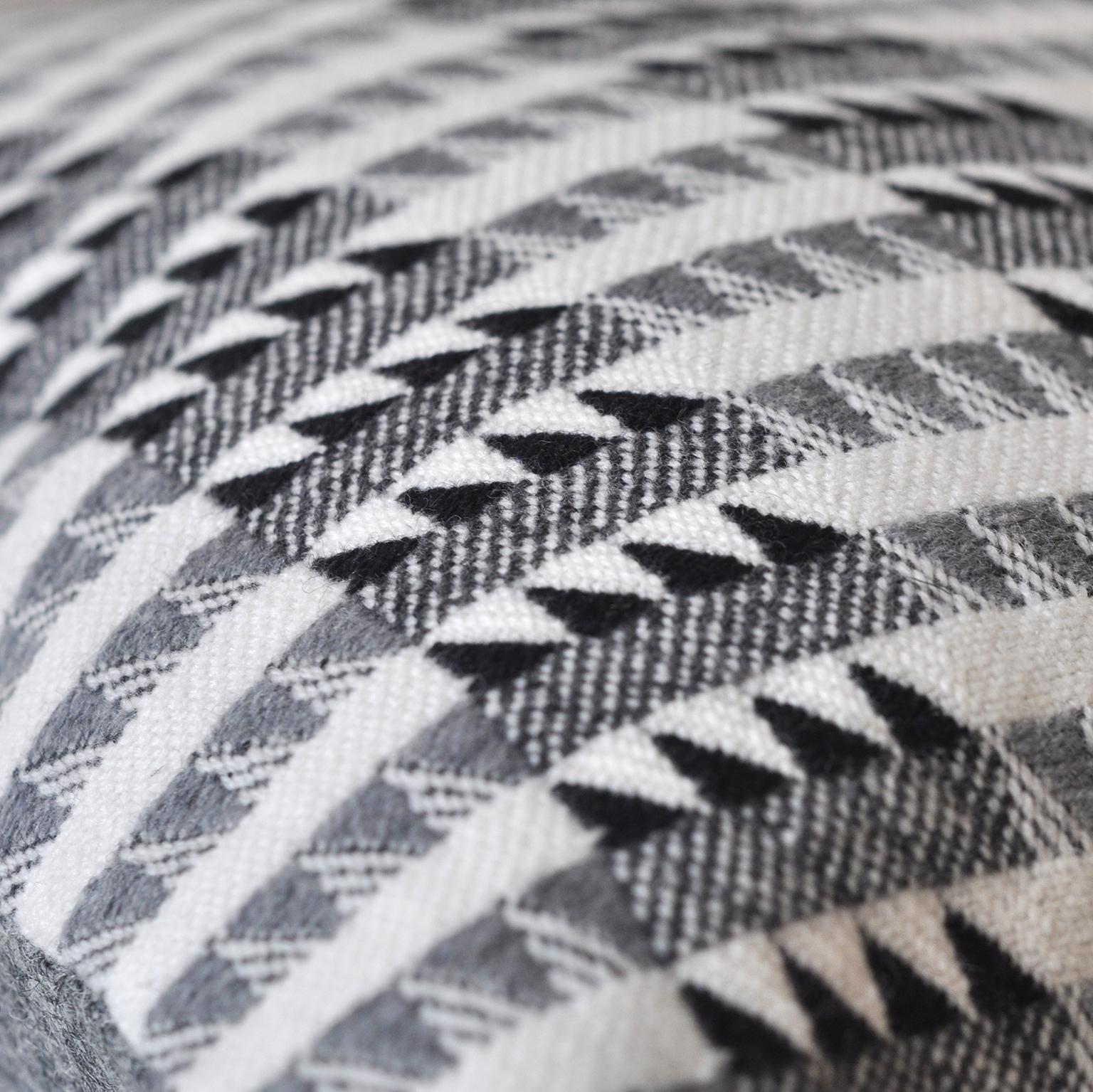 Mid-Century Modern Handwoven 'Ixelles' Geometric Merino Wool Cushion Pillow, Graphite Grey For Sale