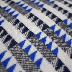 Handwoven Geometric Merino Wool Cushion Pillow, Indigo Colbalt Blue
