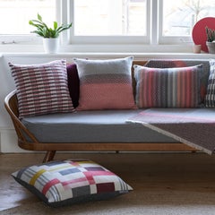 Handwoven Geometric Merino Wool Cushion Pillow, Dusty Pink Burgundy Grey