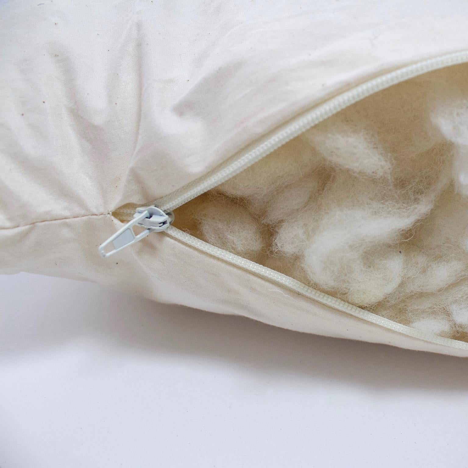 Contemporary Handwoven 'Ixelles' Geometric Merino Wool Cushion Pillow, Papaya/Burgundy/Grey For Sale
