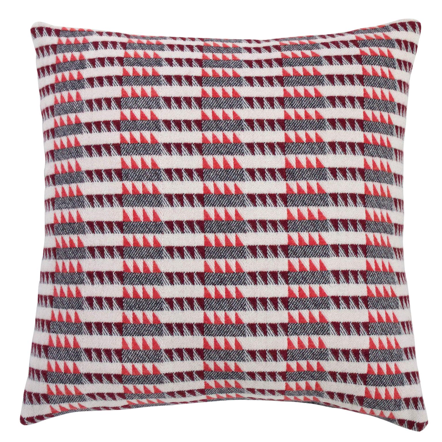 Handwoven 'Ixelles' Geometric Merino Wool Cushion Pillow, Papaya/Burgundy/Grey