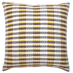Handwoven 'Ixelles' Geometric Merino Wool Cushion Pillow, Piccalilli /Greys