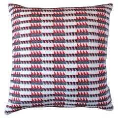 Handwoven 'Ixelles' Geometric Merino Wool Cushion Pillow, Scarlet /Burgundy/Grey