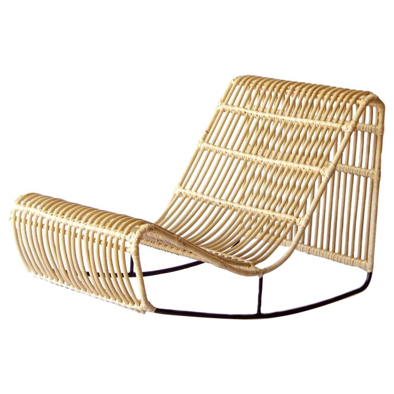 Handwoven Jambi Deck Chair, Powder-Coated Steel and Natural Rattan, Mexico City