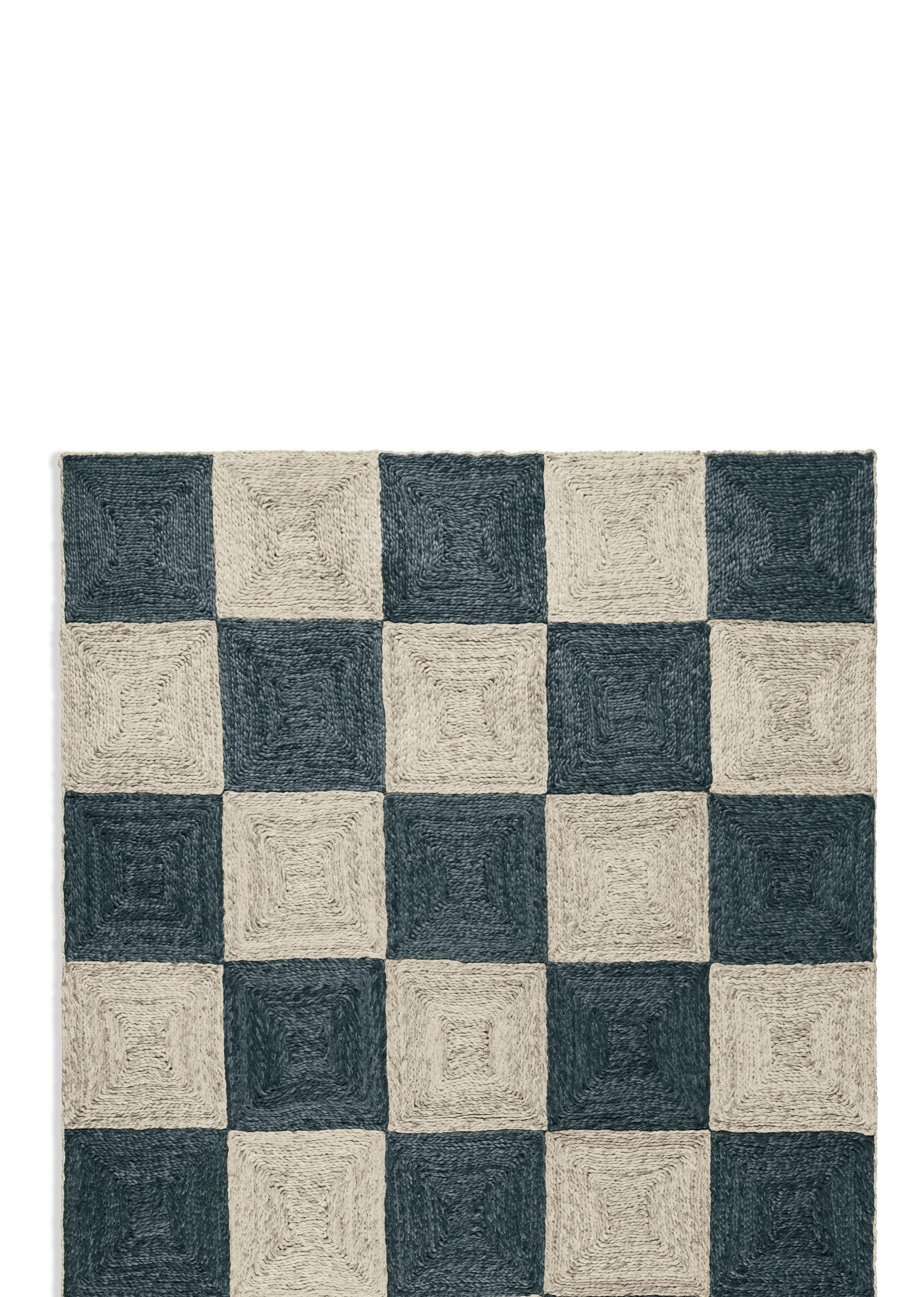 Alfombra de bloques de yute tejida a mano, 10' x 14', Azul marino y azul cielo en Nuevo estado para la venta en Charlotte, NC