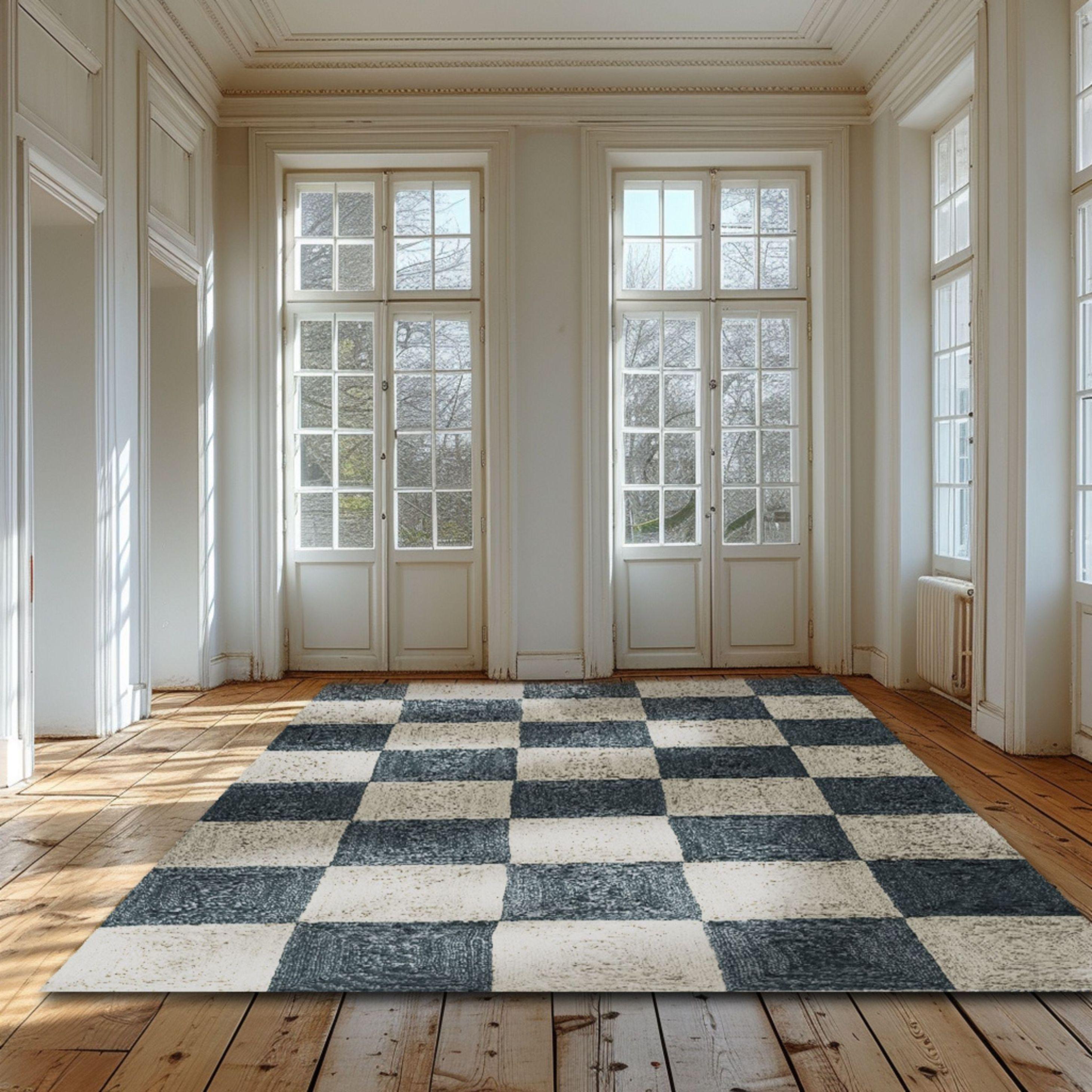 Alfombra de bloques de yute tejida a mano, 10' x 14', Azul marino y azul cielo Siglo XXI y contemporáneo en venta