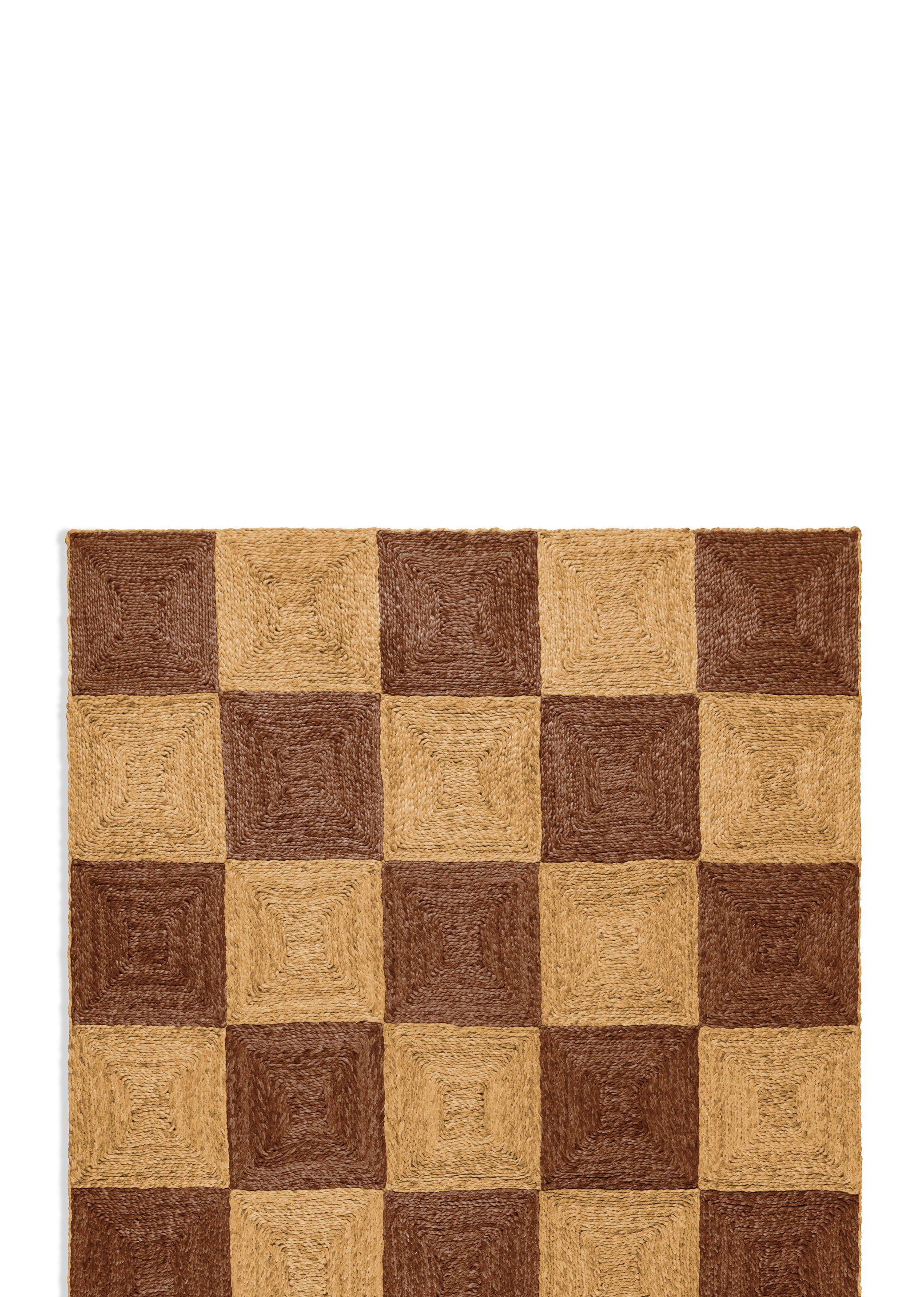 Hand-Woven Handwoven Jute Block Rug, 15' x 20', Chocolate Brown and Natural For Sale