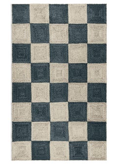 Handwoven Jute Block Rug, 15' x 20', Navy and Sky Blue