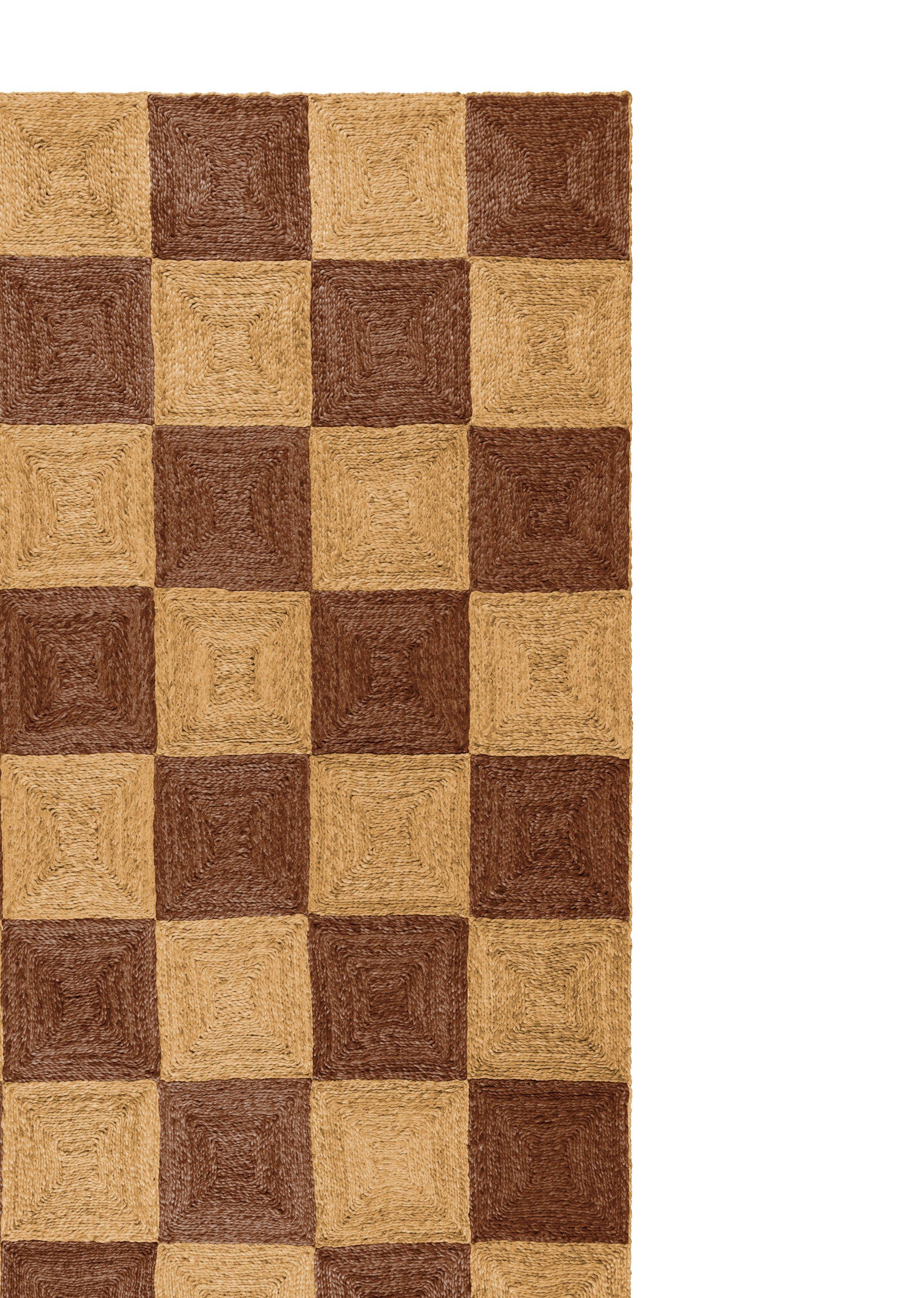 Handwoven Jute Block Rug, 5'x8', Chocolate Brown and Natural In New Condition For Sale In Charlotte, NC
