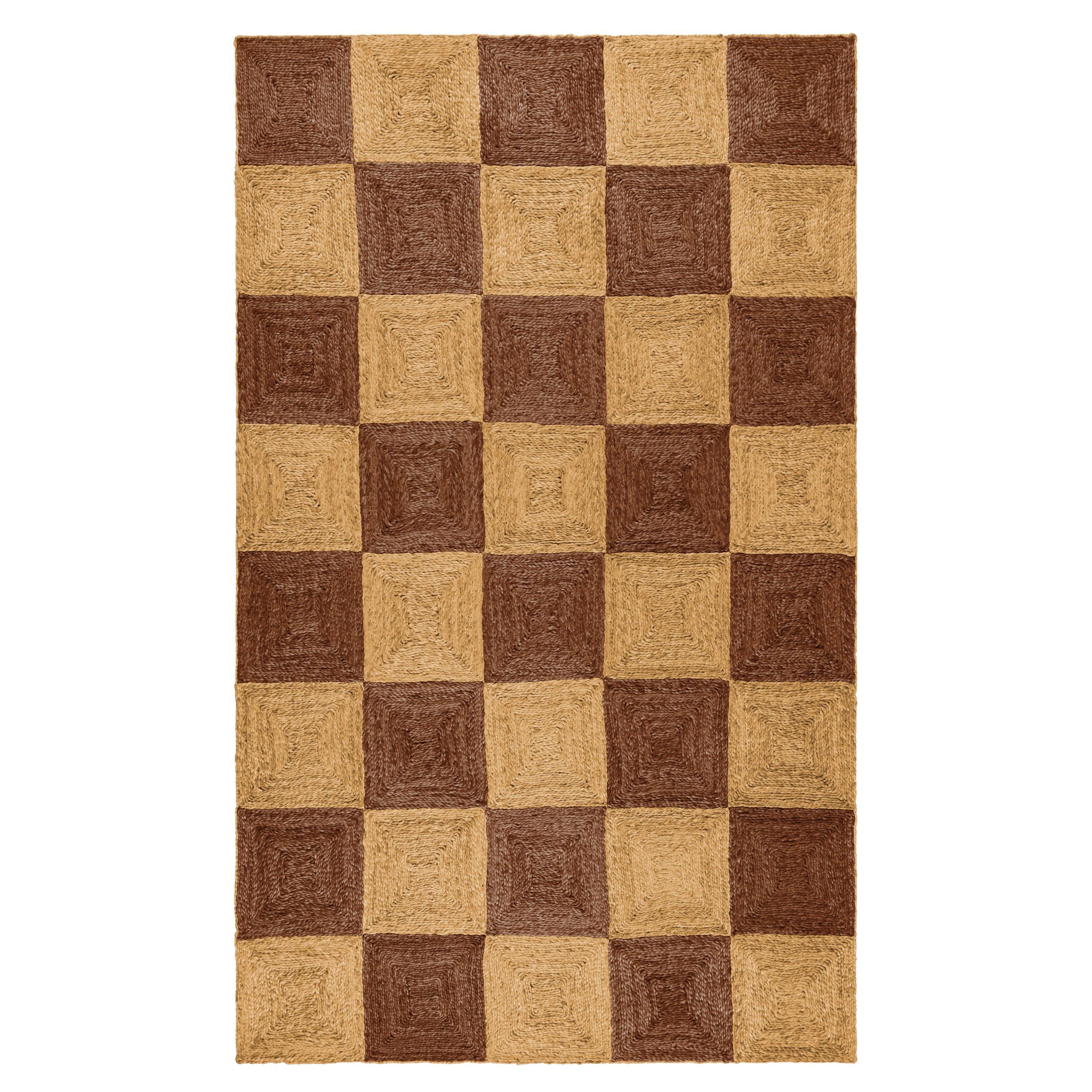 Handwoven Jute Block Rug, 9 'x 12', Chocolate Brown and Natural
