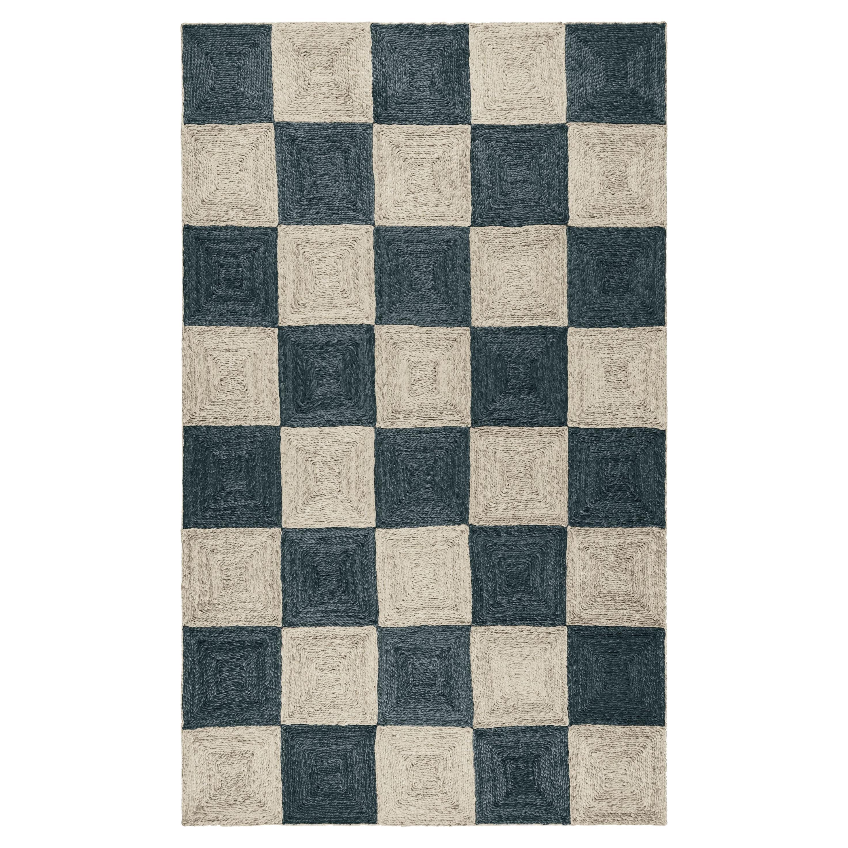 Handwoven Jute Block Rug, 9 'x 12', Navy and Sky Blue