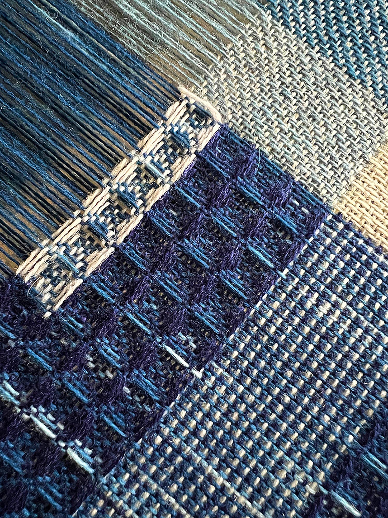 Handwoven  Ikat Natural Indigo & Plant Dyed Fringed Artwork In New Condition For Sale In Chelmsford, GB