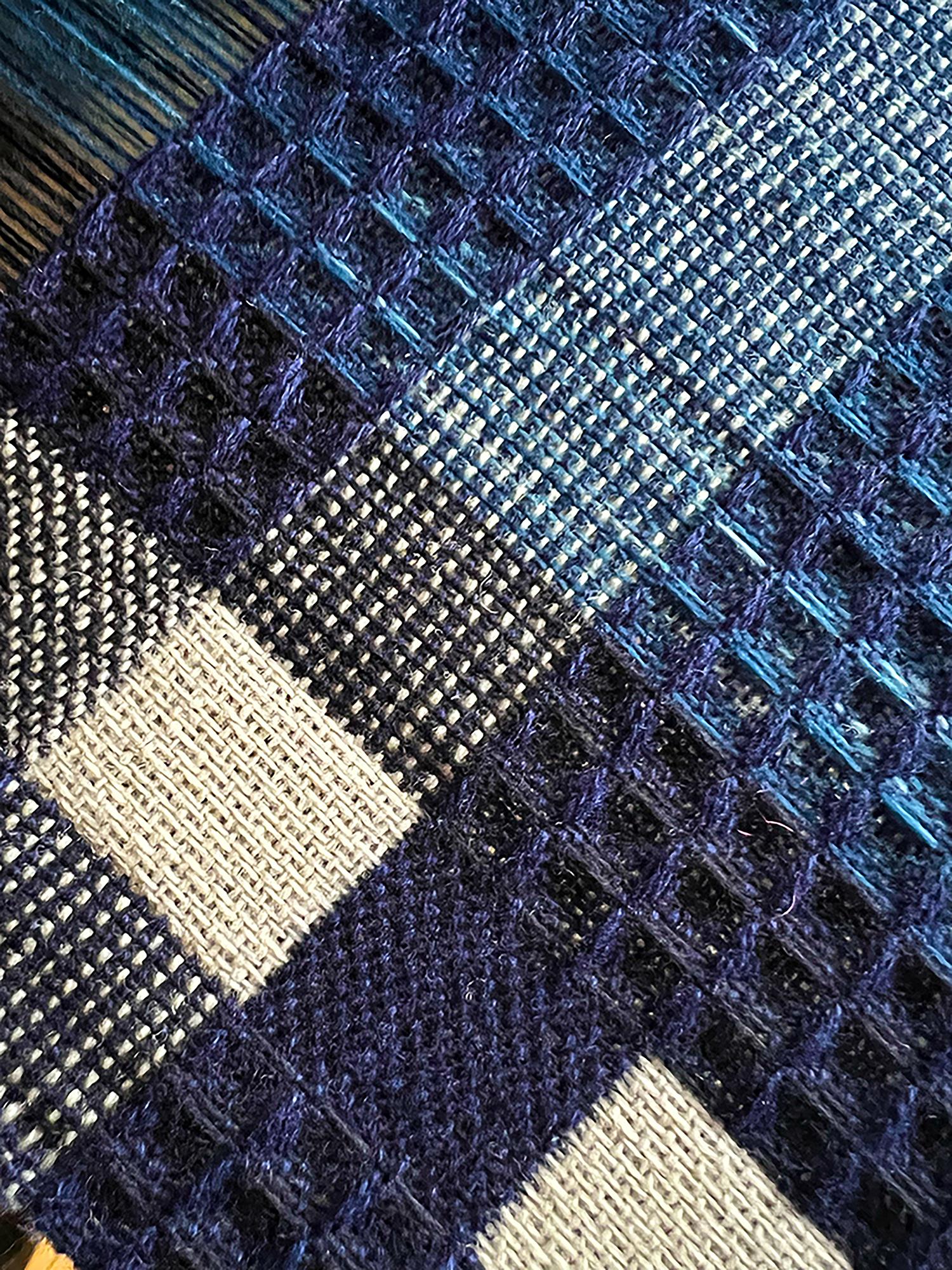 Contemporary Handwoven  Ikat Natural Indigo & Plant Dyed Fringed Artwork For Sale