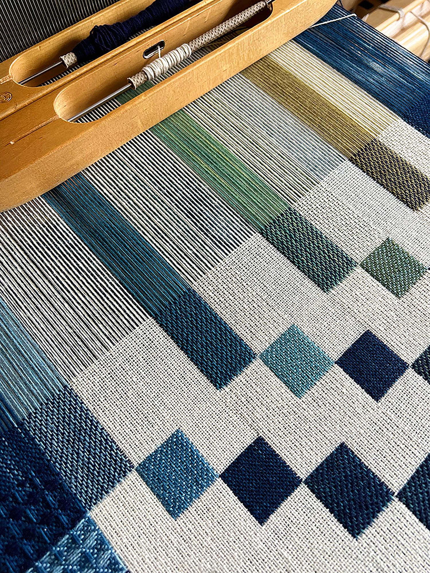 Wool Handwoven  Ikat Natural Indigo & Plant Dyed Fringed Artwork For Sale