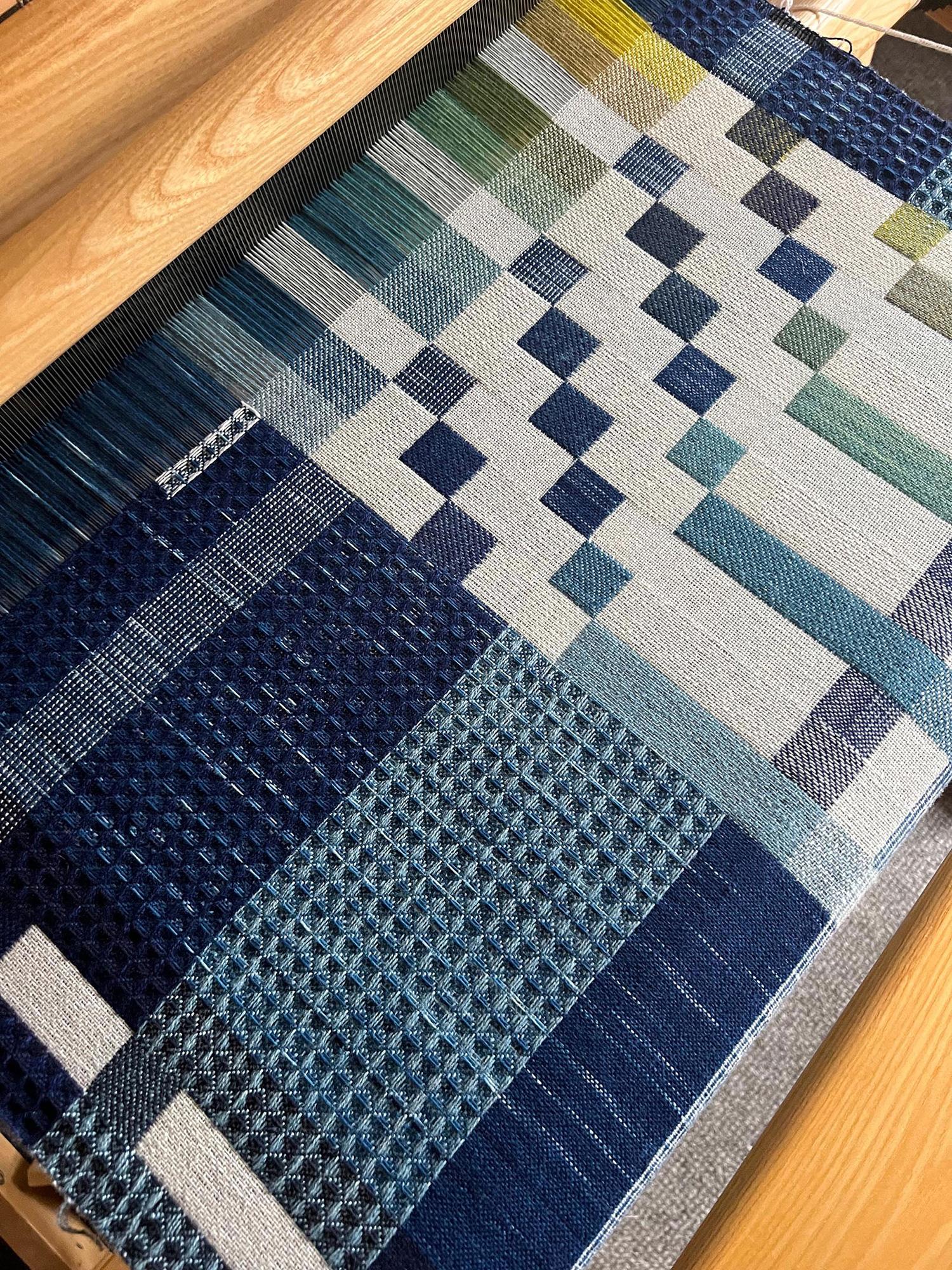 Handwoven  Ikat Natural Indigo & Plant Dyed Fringed Artwork For Sale 1