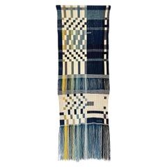 Handwoven  Ikat Natural Indigo & Plant Dyed Fringed Artwork