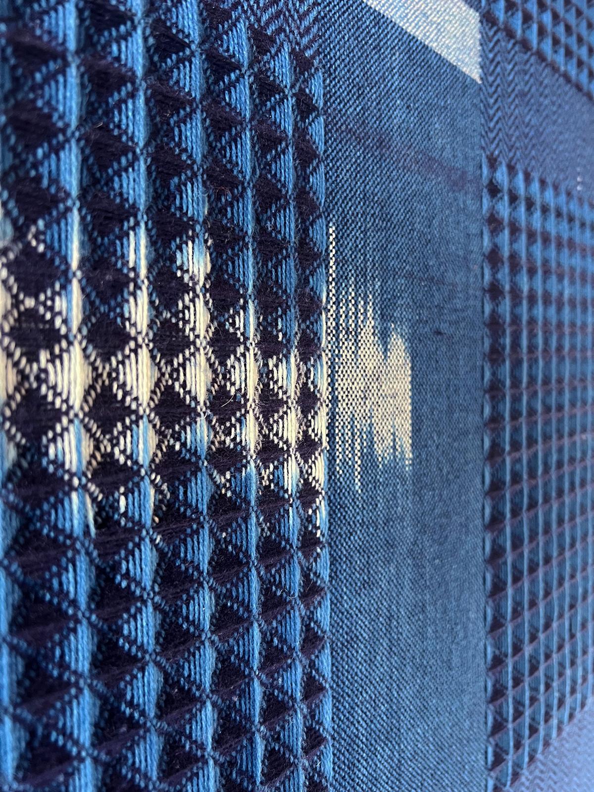 Hand-Woven Handwoven  Ikat Natural Indigo & Plant Dyed Block Framed Artwork For Sale