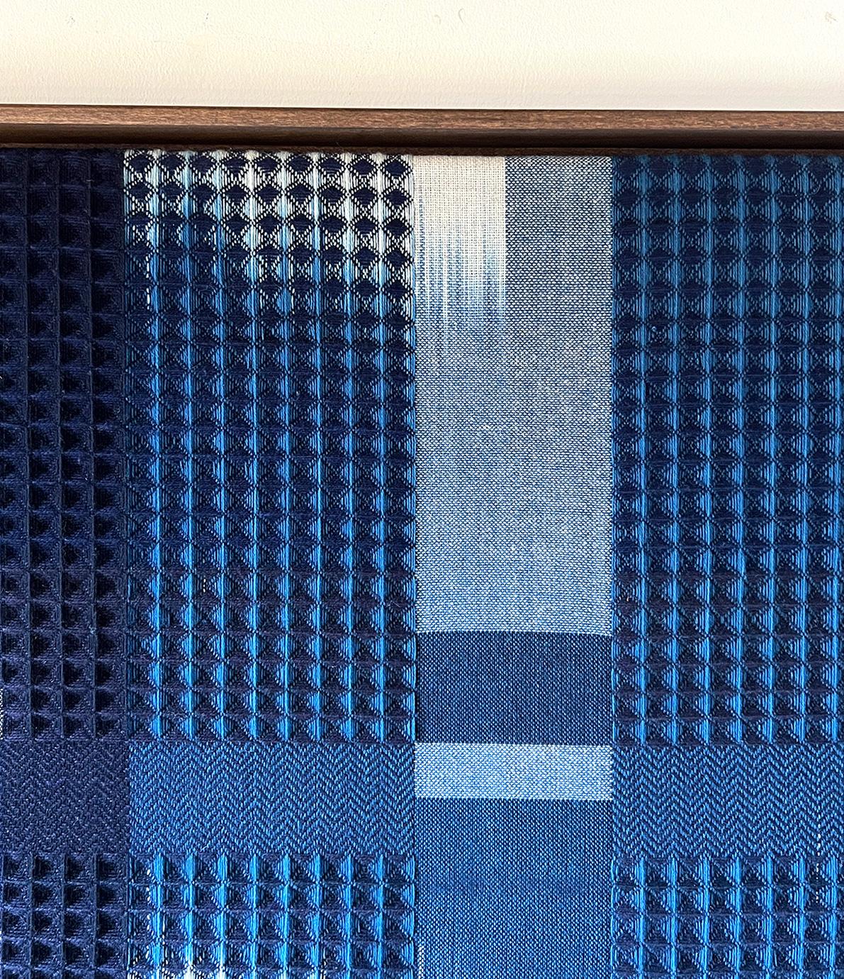 Wool Handwoven  Ikat Natural Indigo & Plant Dyed Block Framed Artwork For Sale