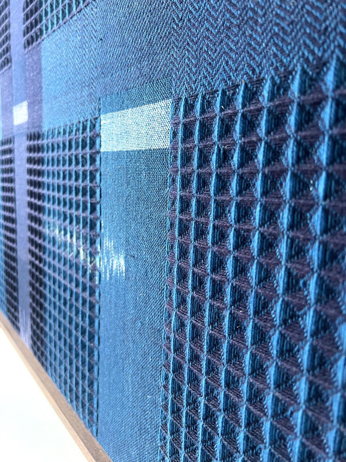 Handwoven  Ikat Natural Indigo & Plant Dyed Block Framed Artwork For Sale 1