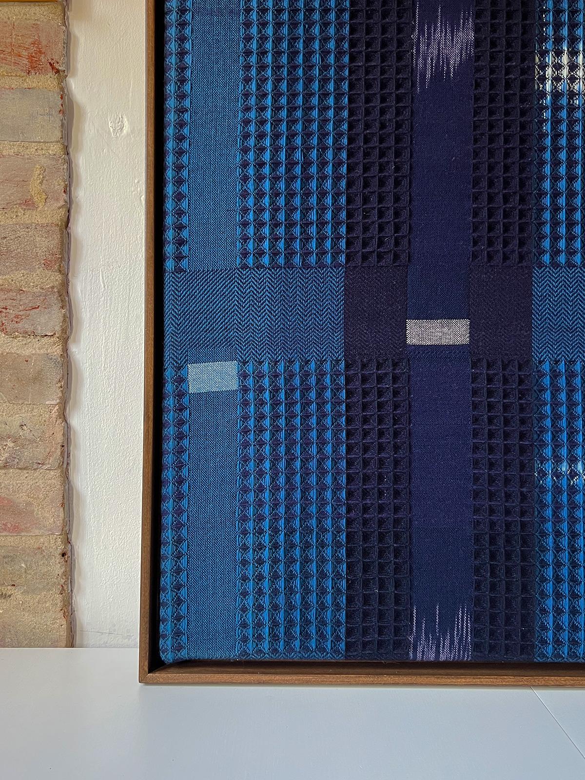 Handwoven  Ikat Natural Indigo & Plant Dyed Block Framed Artwork For Sale 4