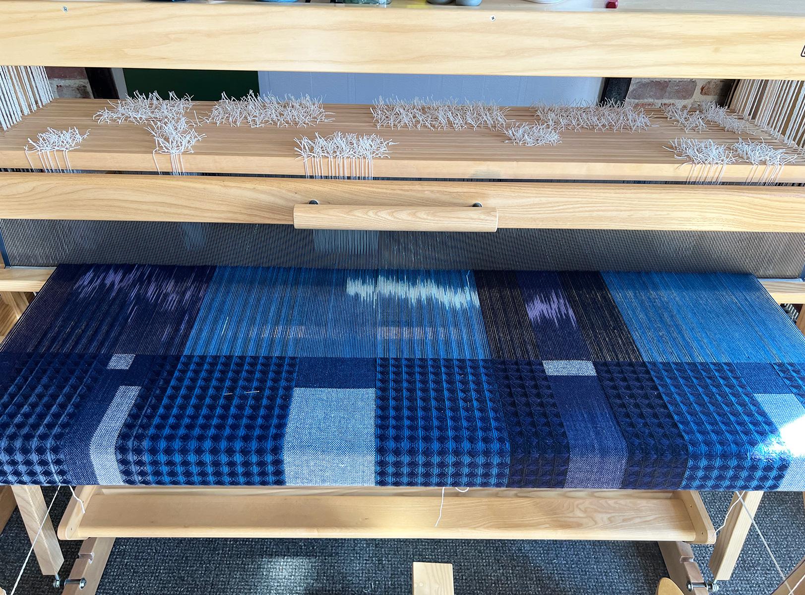 Handwoven  Ikat Natural Indigo & Plant Dyed Block Framed Artwork For Sale 5