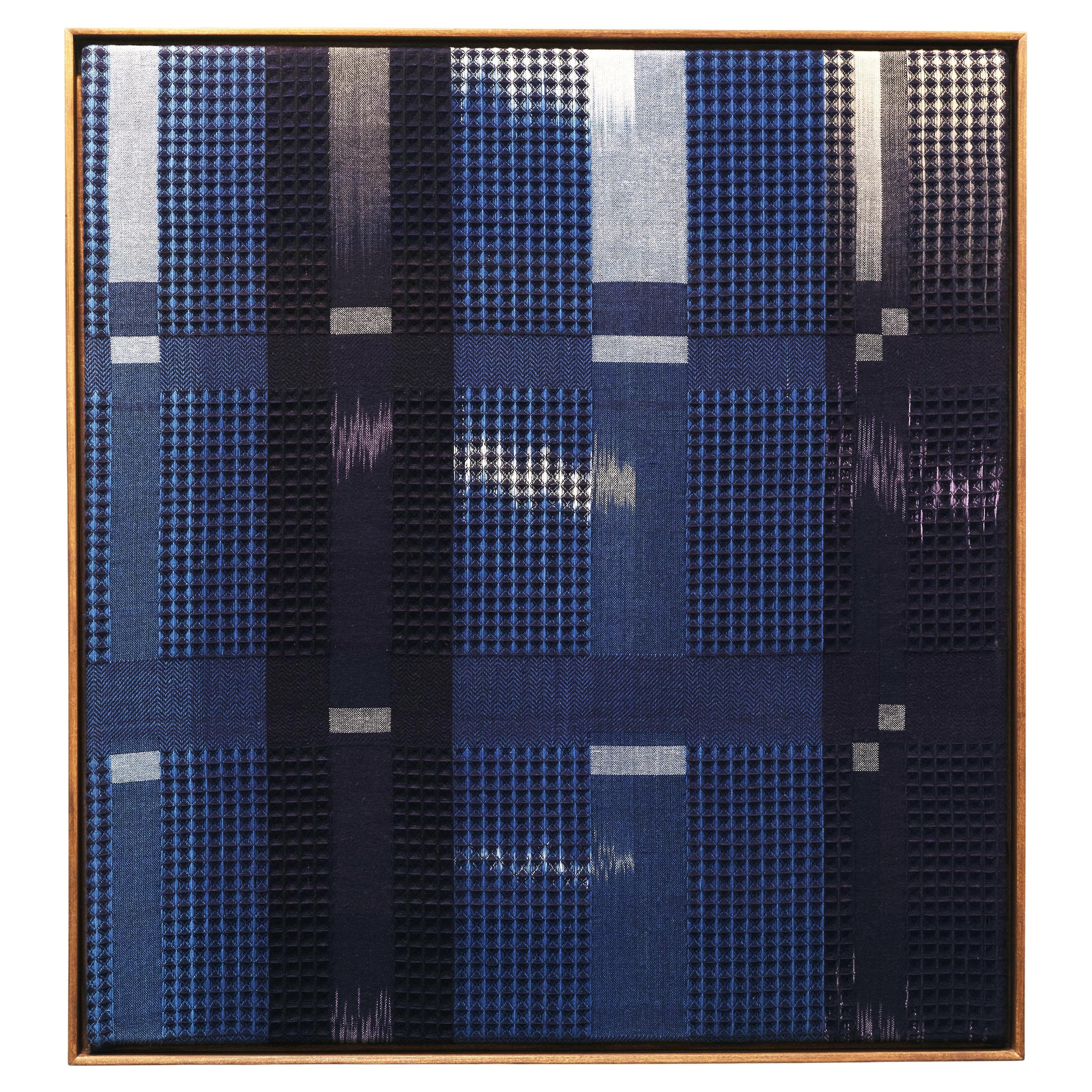 Handwoven  Ikat Natural Indigo & Plant Dyed Block Framed Artwork