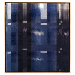 Handwoven  Ikat Natural Indigo & Plant Dyed Block Framed Artwork