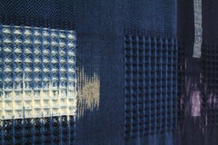 Tessuto a mano  Opera d'arte con frange Ikat Nature Indigo e tinte in pianta