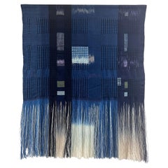 Handwoven  Ikat Natural Indigo & Plant Dyed Fringed Artwork