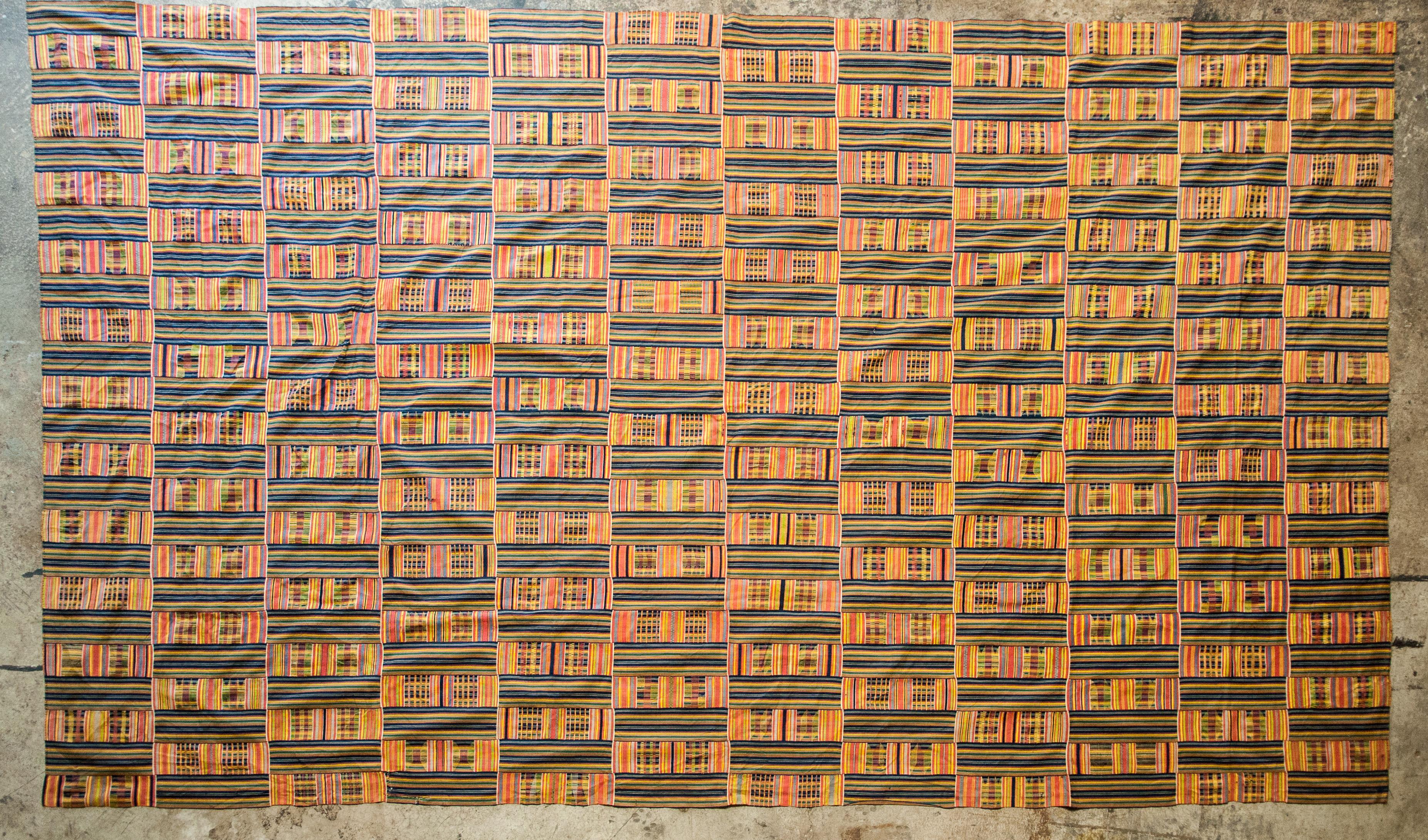 Handwoven Kente Textile, Ewe of Ghana, W. Africa, Cotton & Silk Mid-20th Century 7