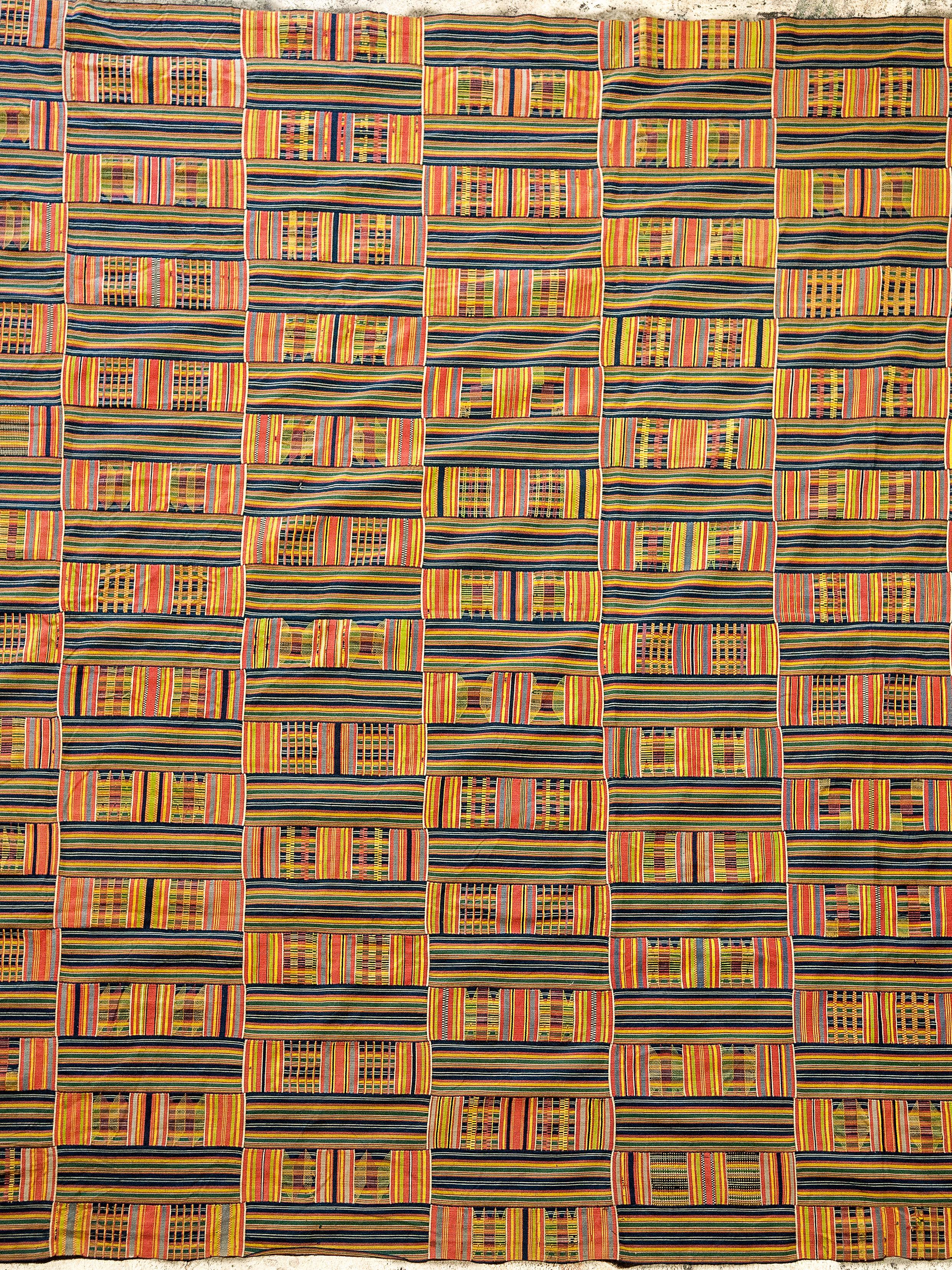 Handwoven Kente Textile, Ewe of Ghana, W. Africa, Cotton & Silk Mid-20th Century 10