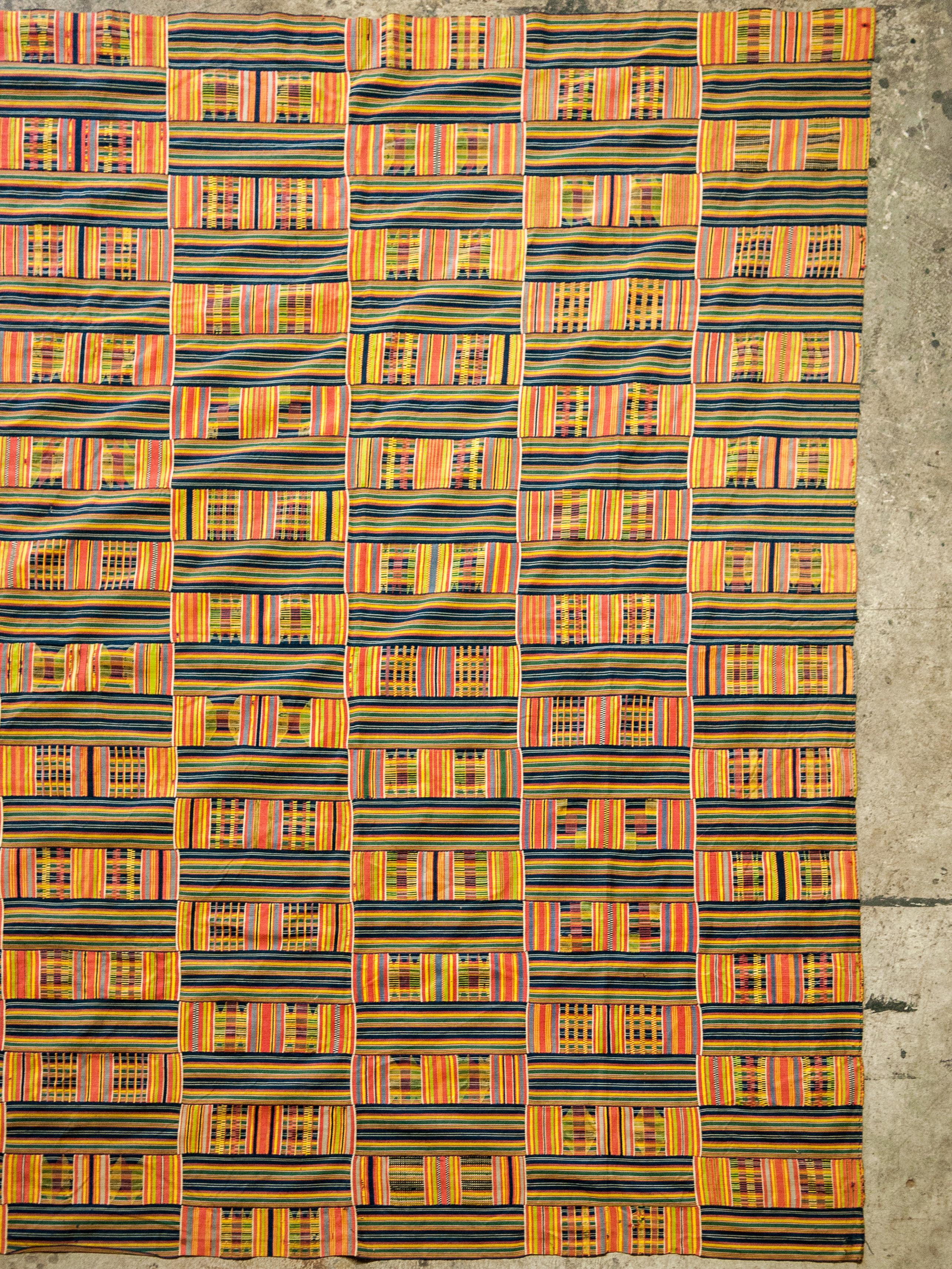 Handwoven Kente Textile, Ewe of Ghana, W. Africa, Cotton & Silk Mid-20th Century 11