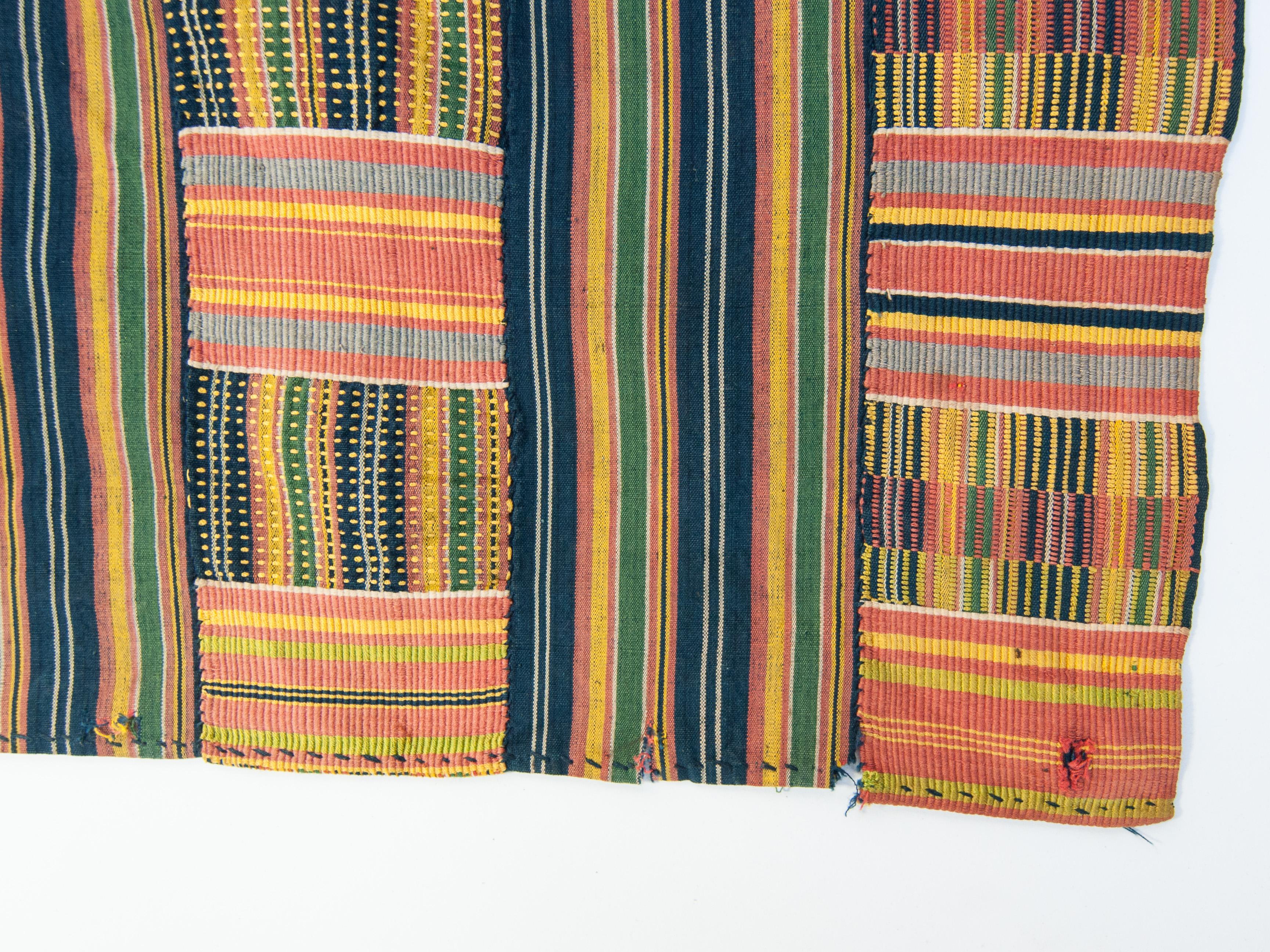 Handwoven Kente Textile, Ewe of Ghana, W. Africa, Cotton & Silk Mid-20th Century In Good Condition In Point Richmond, CA