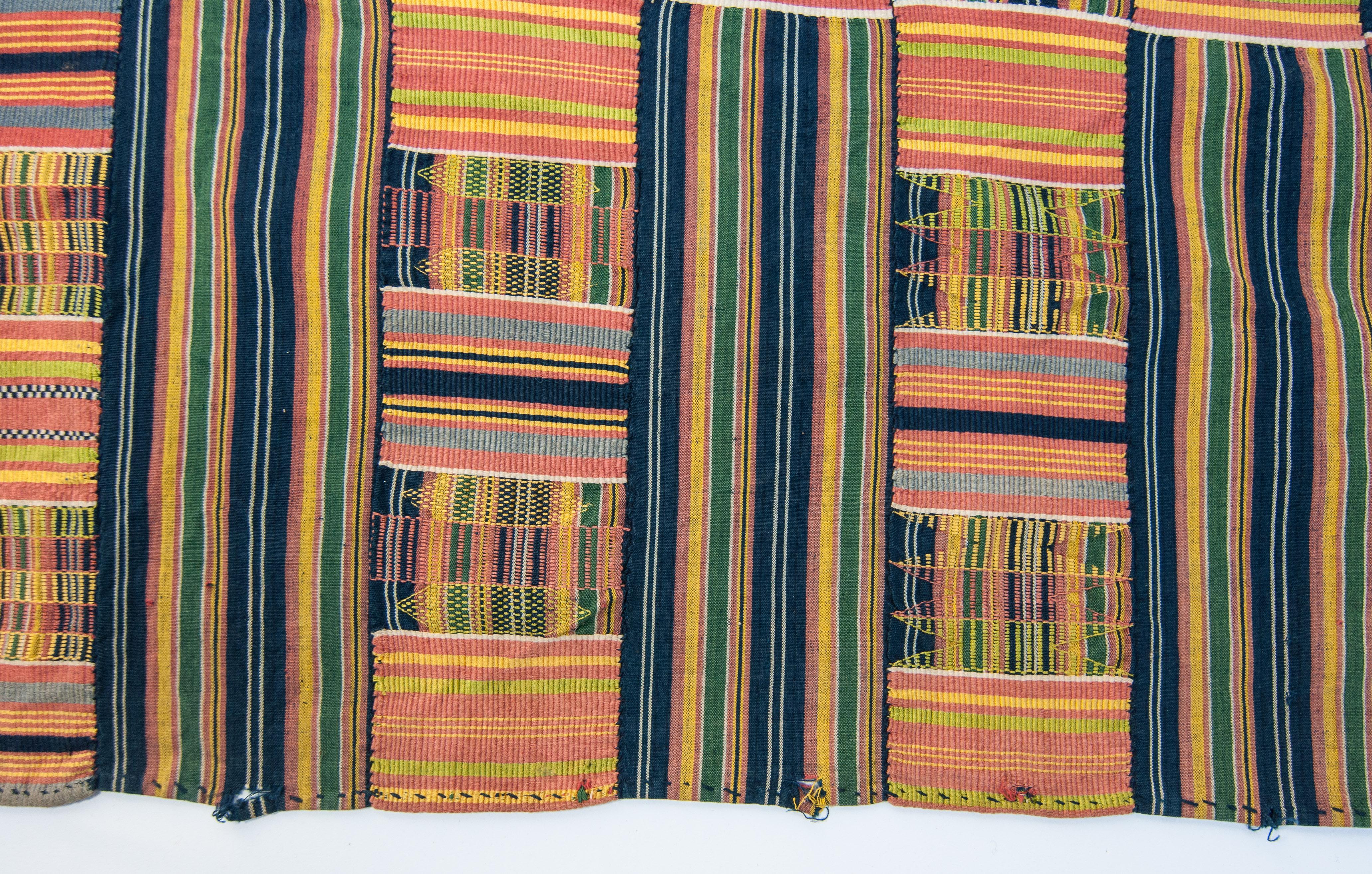 Handwoven Kente Textile, Ewe of Ghana, W. Africa, Cotton & Silk Mid-20th Century 1