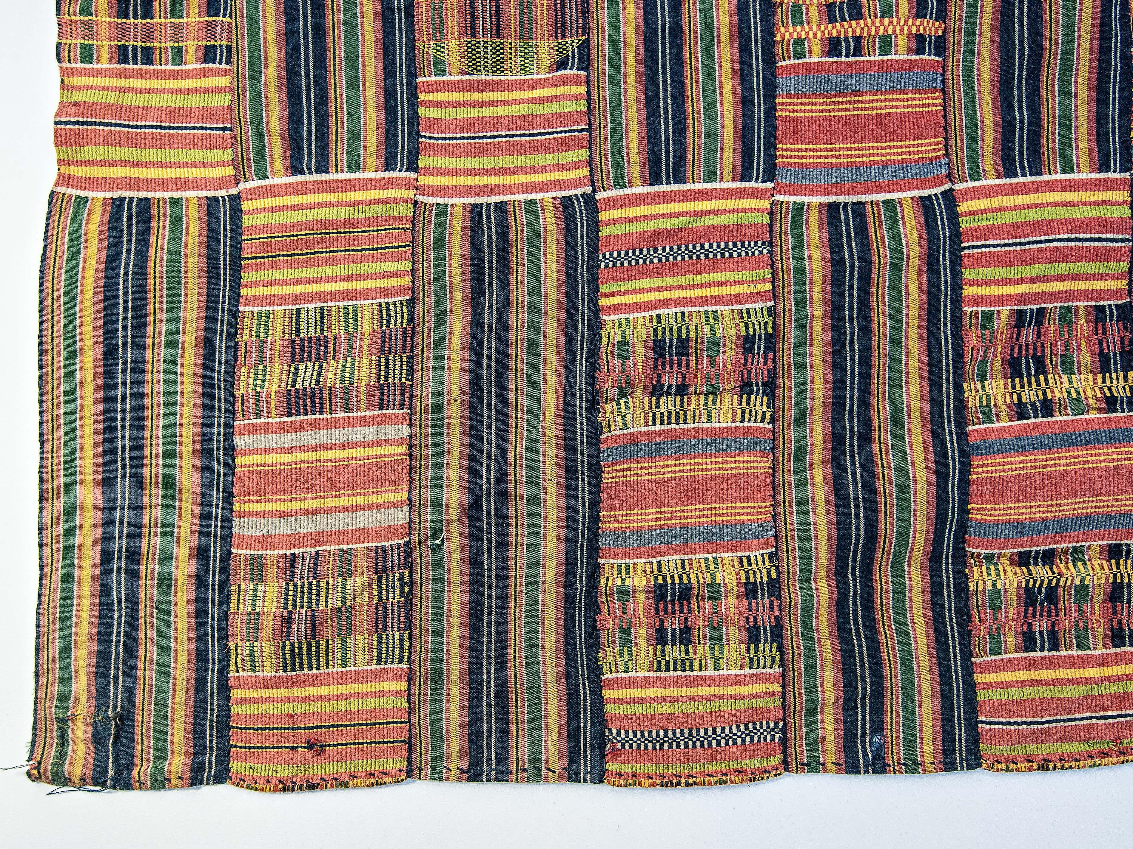 Handwoven Kente Textile, Ewe of Ghana, W. Africa, Cotton & Silk Mid-20th Century 2