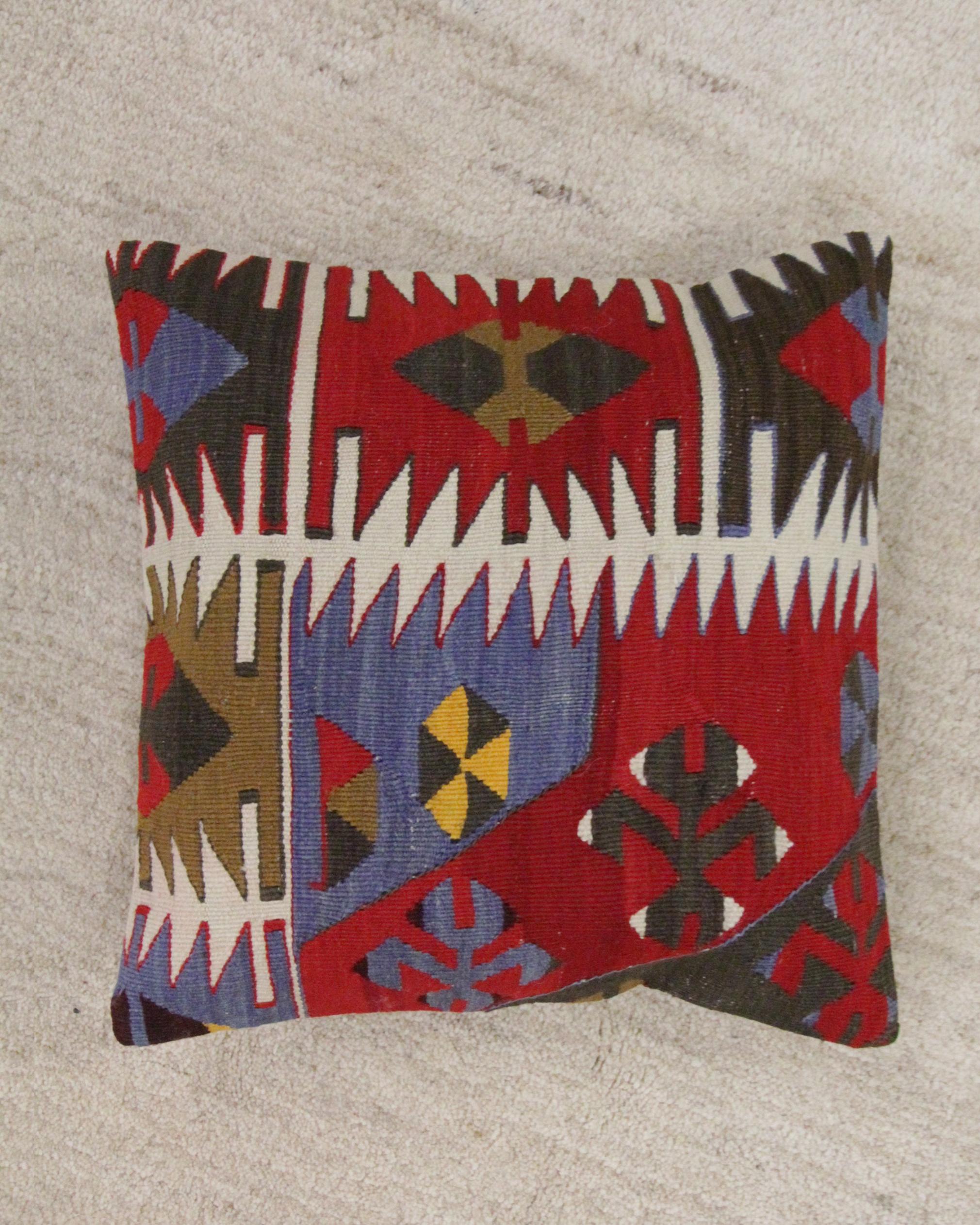 Handwoven Kilim Cushion Cover Turkish Traditional Wool Scatter Pillow