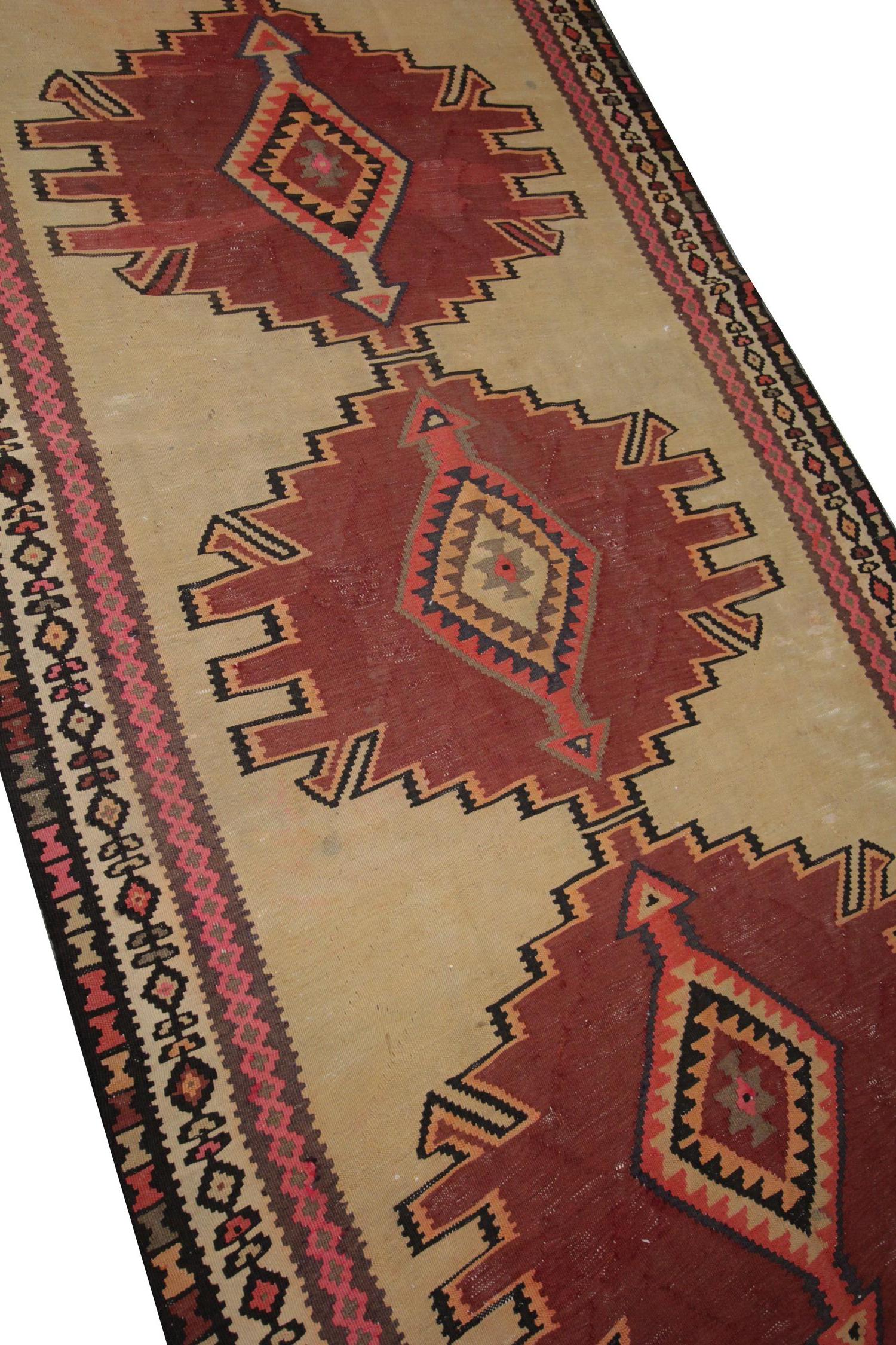This tribal wool rug is a Kilim rug carpet with patterns and designs that derive from Caucasian tribes. The Kelim flat weave rug is all-natural and completely handmade by using the best organic hand-spun wool and cotton. In addition, only organic