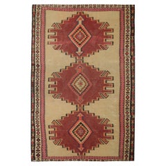 Retro Handwoven Kilim Rug Geometric Red Wool Caucasian Carpet Tribal Rug