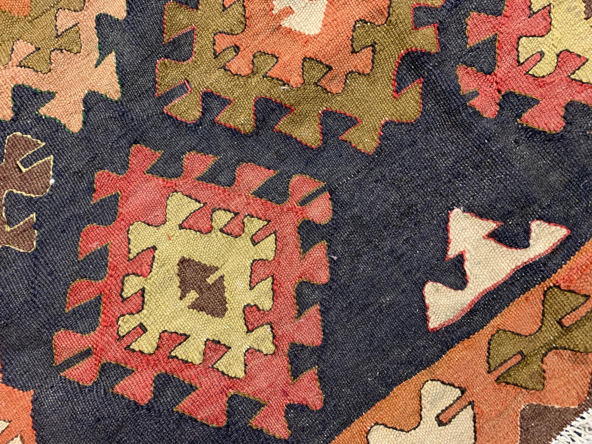 Mid-Century Modern Handwoven Kilims Antique Caucasian Kilim Rug Geometric Wool Carpet For Sale