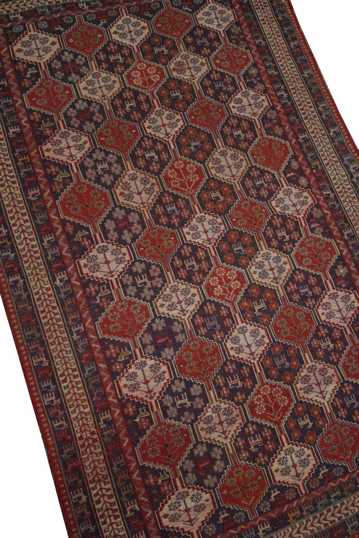 Caucasian Handwoven Kilims Oriental Area Rug, Traditional Sumakh Kilim Red Wool Carpet For Sale