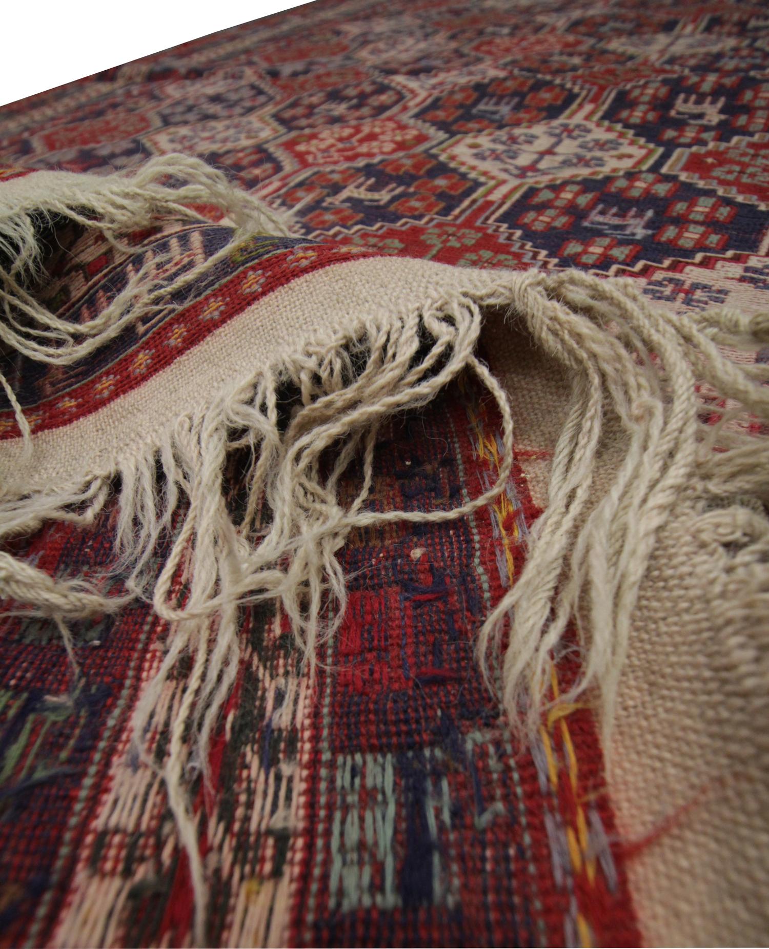 Needlework Handwoven Kilims Oriental Area Rug, Traditional Sumakh Kilim Red Wool Carpet For Sale