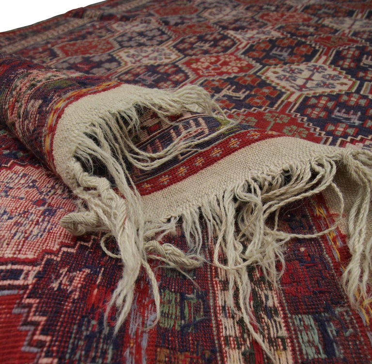Handwoven Kilims Oriental Area Rug, Traditional Sumakh Kilim Red Wool Carpet For Sale at 1stDibs