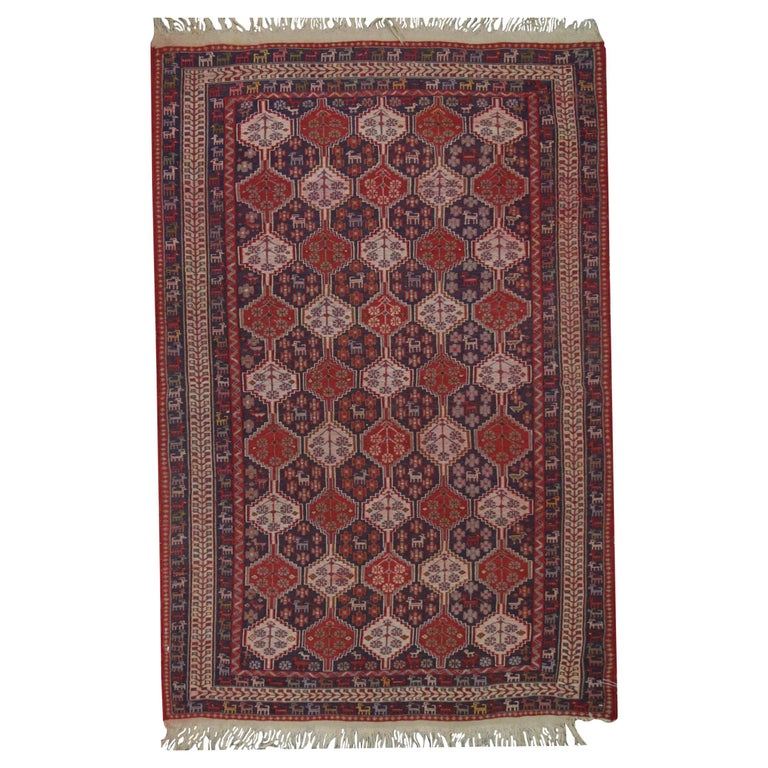 Handwoven Kilims Oriental Area Rug, Traditional Sumakh Kilim Red Wool Carpet For Sale at 1stDibs
