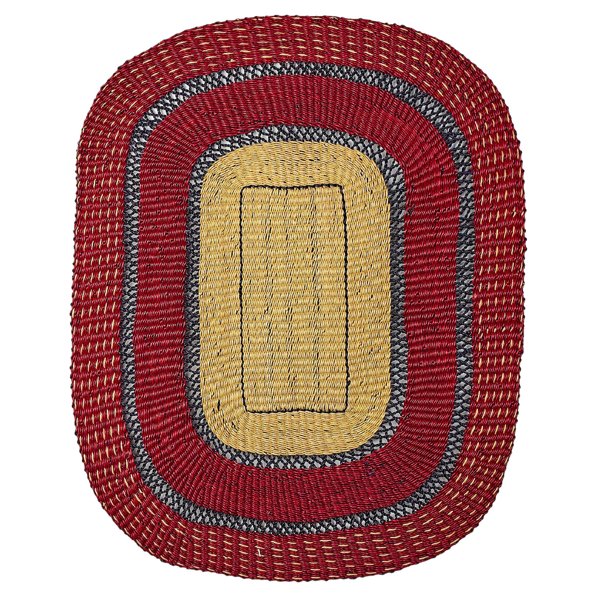 Handwoven Large Table Mat, Burgundy Red, Rich African Inspired Dining