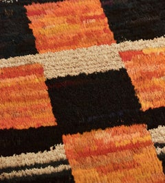Handwoven Turkish Rug, Wool, Deep-Pile, Checkerboard Design