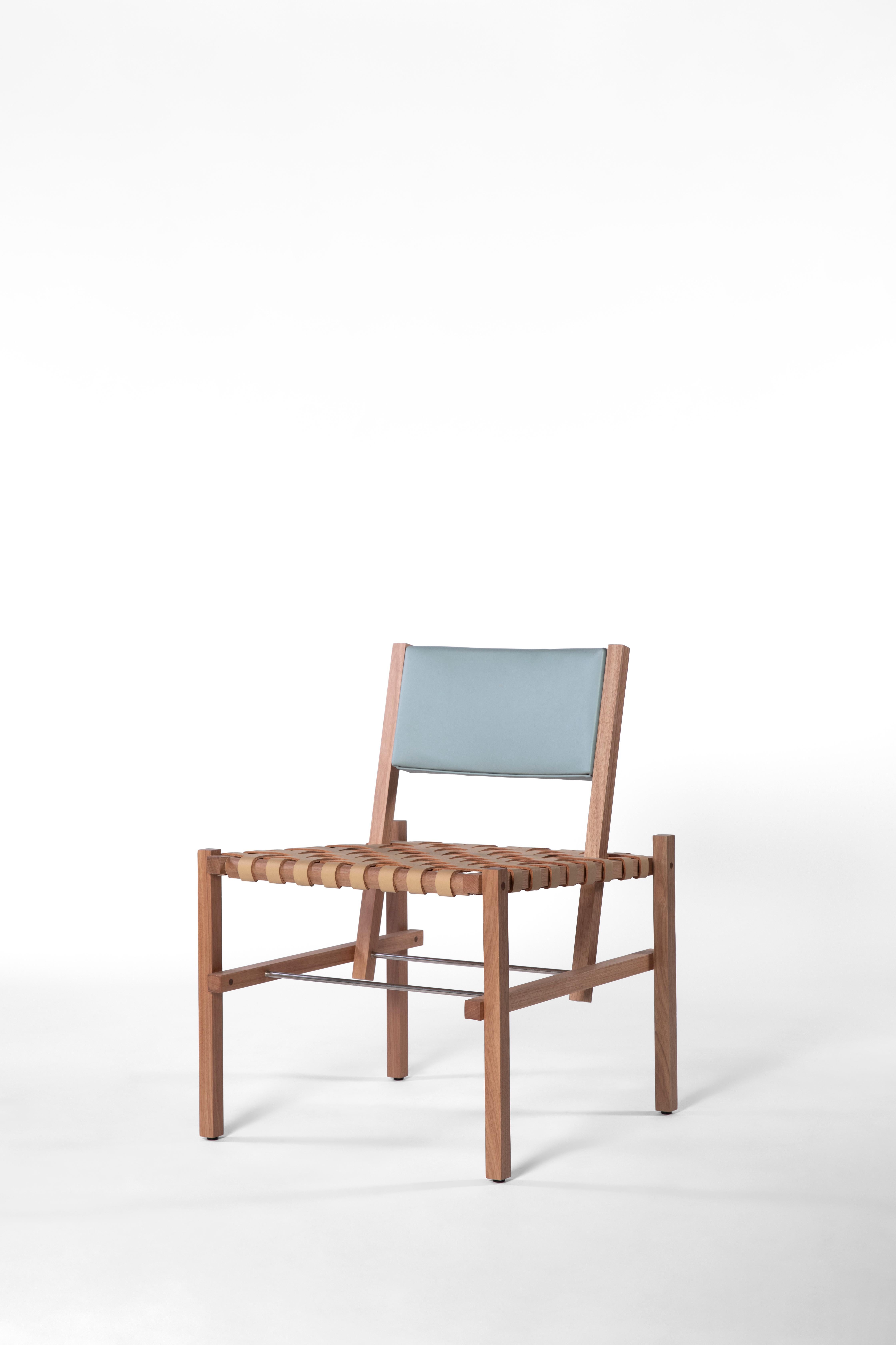 Brazilian Handwoven Leather and Solid Wood Chair from Brazil by +55design For Sale