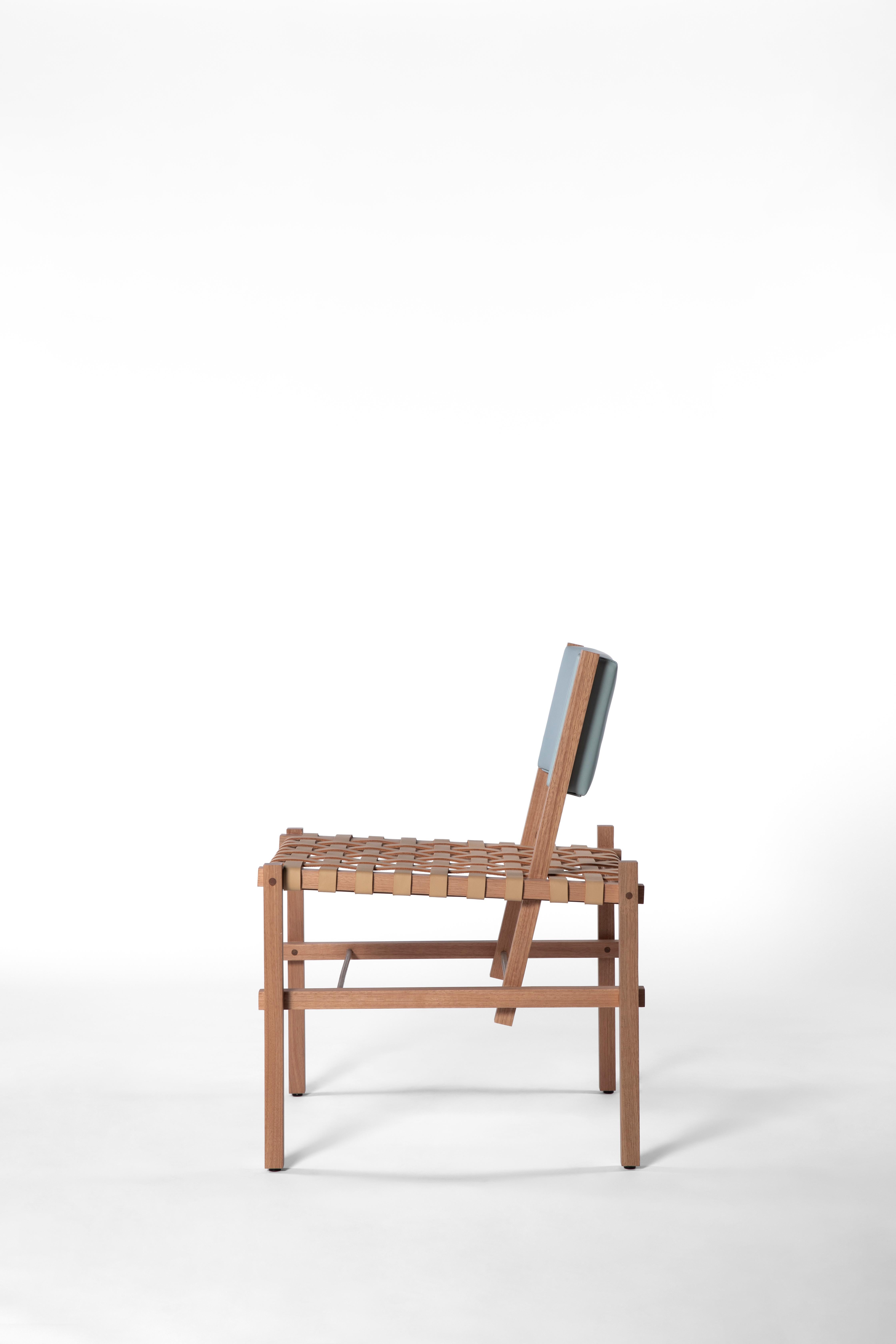 Hand-Woven Handwoven Leather and Solid Wood Chair from Brazil by +55design For Sale