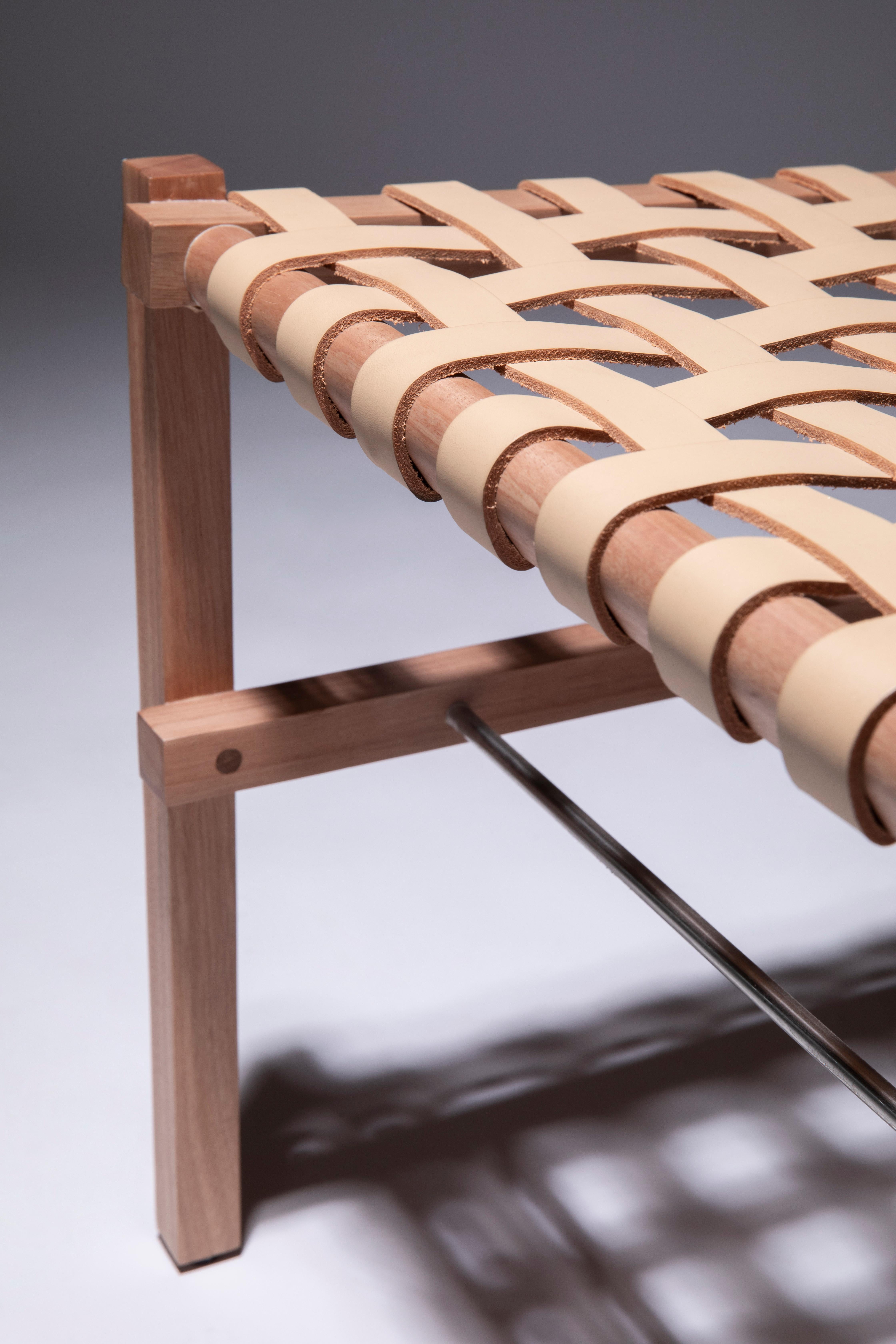 Contemporary Handwoven Leather and Solid Wood Chair from Brazil by +55design For Sale
