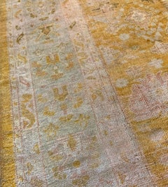 Antique Handwoven Oushak Rug, Lemon-Yellow Wool, Late 19th Century