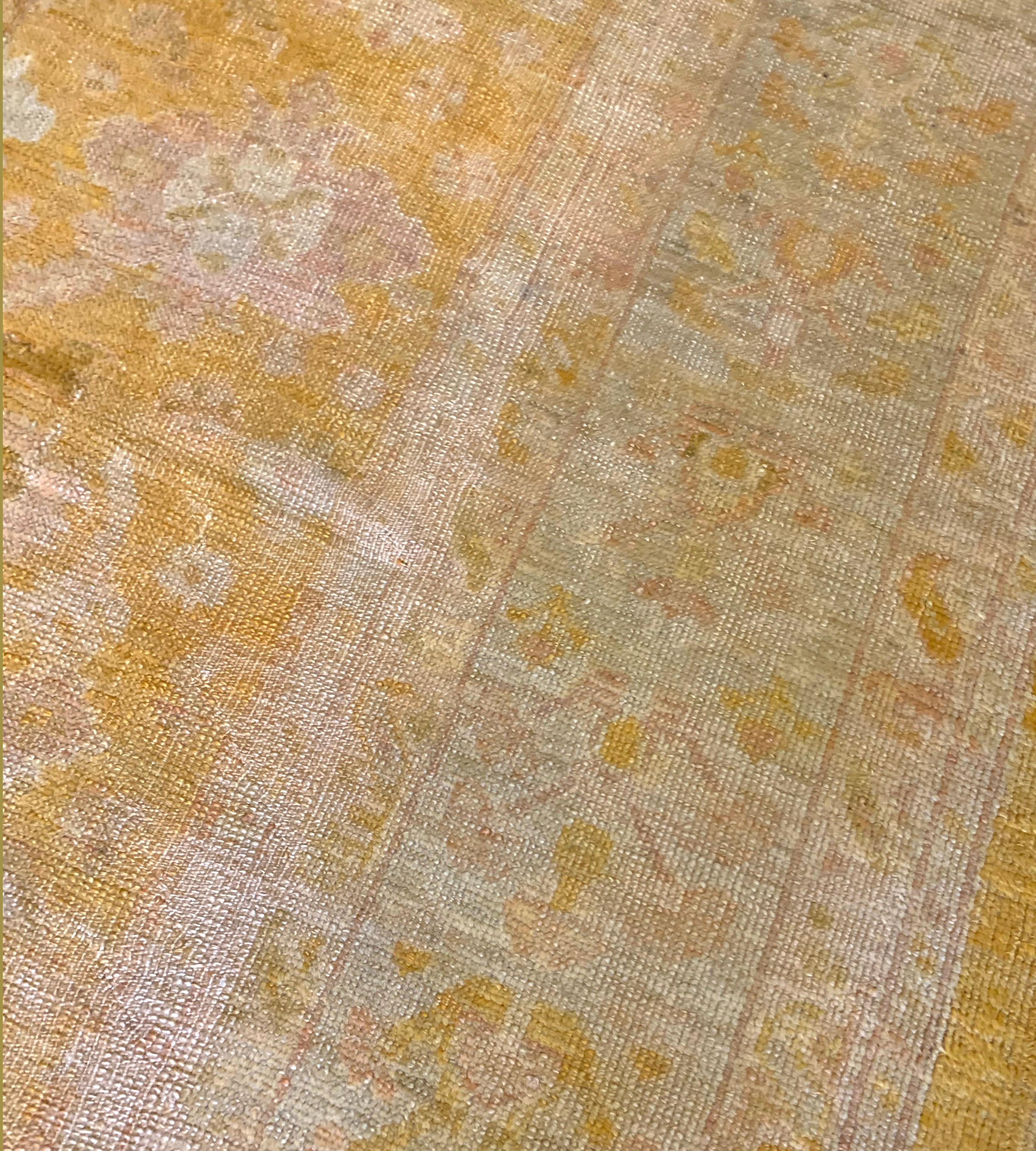 Hand-Knotted Handwoven Lemon-Yellow Antique Oushak Rug For Sale